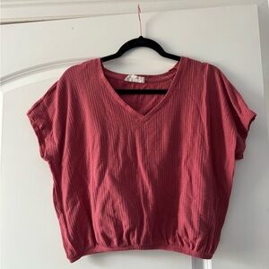 Women's V-Neck Textured Top - Pink